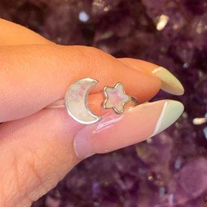 Moonstone Star and Crescent Moon Ring, Cute Dainty Jewelry, Kid Friendly Jewelry